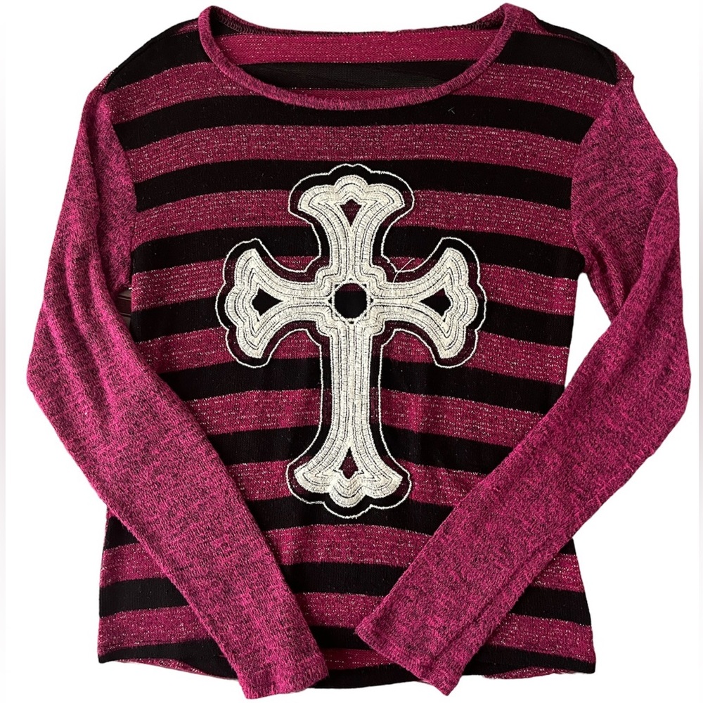 y2k striped cross sweater